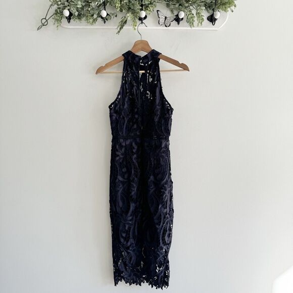 Bardot Isa Lace Dress In French Navy Halter Lined Size 4 - Picture 4 of 6